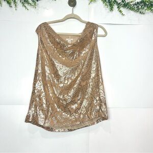 J. Crew Khloe Jacquard Floral Foil Metallic Gold Cowl Neck Women’s Blouse 10